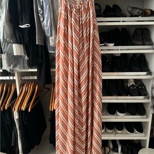 MERSEA Coral and White Pleated Maxi Dress for Casual Wear